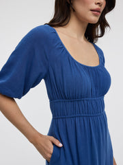 Short-Sleeves Scoop-Neck Empire Midi Dress