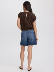 Extended-Sleeve Crew-Neck Blouse with Elasticated Hem