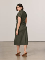 Short-Sleeve Buttoned-Down Bodycon Dress with Shirt Collar