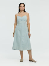Sleeveless Denim Midi Dress with Sweetheart Neckline