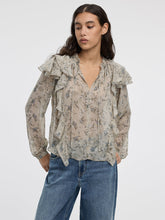 Long-Sleeve Split-Neck Blouse with Ruffled Details