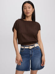 Extended-Sleeve Crew-Neck Blouse with Elasticated Hem