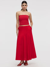 Linen High-Rise A-Line Midi Skirt