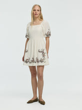 Short-Sleeve Fit-and-Flare Mini Dress with Square Neckline