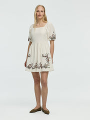 Short-Sleeve Fit-and-Flare Mini Dress with Square Neckline