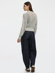 Long-Sleeve Crew-Neck Sweater with Open Stitches