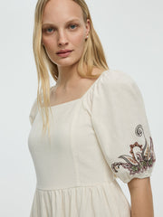 Short-Sleeve Fit-and-Flare Mini Dress with Square Neckline