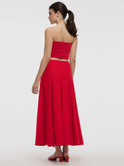 Linen High-Rise A-Line Midi Skirt