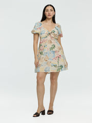 Short-Puffy-Sleeve Mini Dress with Sweetheart Neckline