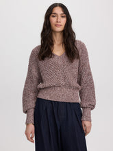 Long-Sleeve V-Neck Sweater with Half-Cardigan Stitches
