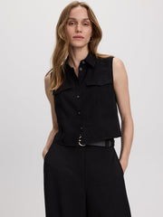 Sleeveless Buttoned-Down Blouse with Shirt Collar
