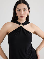 Sleeveless Halter Dress with Handkerchief Hem