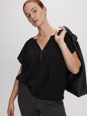 Split-Neck Blouse with Flutter Sleeves