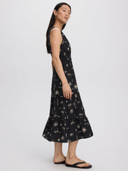 Sleeveless Split-Neck Midi Dress