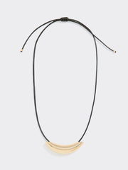 Cord Necklace with Stainless Steel Curbed Bar