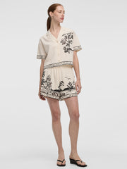 Short-Sleeve Blouse with Pyjama Collar