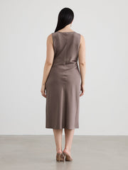 Sleeveless Midi Dress with Draped Neckline