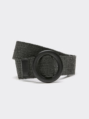 Elastic Straw Belt with Round Wooden Buckle