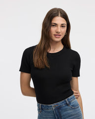 Short-Sleeve Crew-Neck Ribbed Sweater