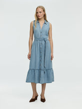 Sleeveless Buttoned-Down Denim Midi Dress