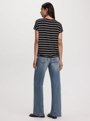 Striped Short-Dolman-Sleeve Boat-Neck T-Shirt