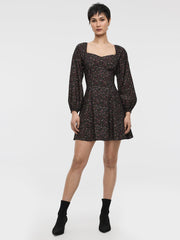 Long-Puffy-Sleeve Bustier Mini Dress with Sweetheart Neckline