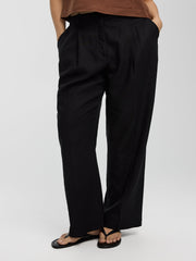 Linen-Blend Straight-Leg High-Rise Pant - Curvy Fit