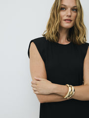 Sleeveless Midi Dress with Shoulder Pads