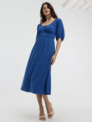 Short-Sleeves Scoop-Neck Empire Midi Dress