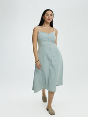 Sleeveless Denim Midi Dress with Sweetheart Neckline