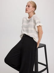 Cashmere-Blend Short-Sleeve Crew-Neck Loose Sweater