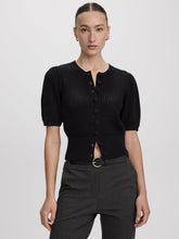 Short-Sleeve Crew-Neck Cardigan with Pointelle Stitches
