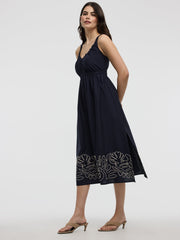 Sleeveless V-Neck Midi Dress with Soutache Embroideries