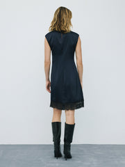Fitted Cocktail Dress with Knot and Lace Trim