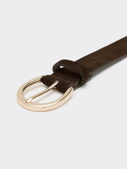 Suede Leather Belt with Round Buckle