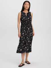 Sleeveless Split-Neck Midi Dress