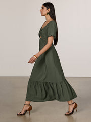 Short-Puffy-Sleeve Tiered Maxi Dress
