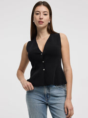 Knit Vest with Peplum Hem