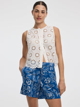 Crew-Neck Buttoned Tank with Eyelets