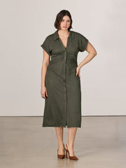 Short-Sleeve Buttoned-Down Bodycon Dress with Shirt Collar