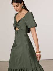 Short-Puffy-Sleeve Tiered Maxi Dress