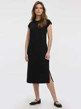 Extended-Sleeve Crew-Neck Midi Dress