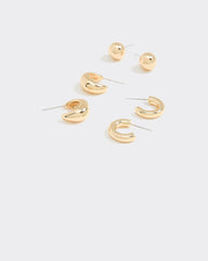 Stainless Steel Hoops and Stud Earrings - 3 Pairs