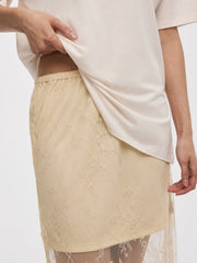 Midi Mesh Skirt with Lace Trim