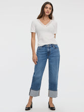 Straight-Leg High-Rise Cropped Jean with Rolled Cuffs