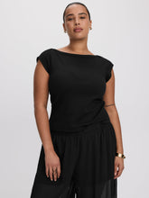 Extended-Sleeve Boat-Neck Ribbed Top