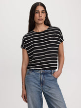 Striped Short-Dolman-Sleeve Boat-Neck T-Shirt