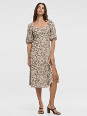 Short-Sleeve Midi Dress with Sweetheart Neckline