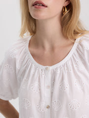 Short-Sleeve Scoop-Neck Loose Blouse