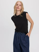 Sleeveless Crew-Neck Top with Shoulder Pads